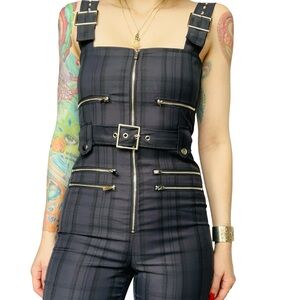 WeWoreWhat Revolve Navy Blue Plaid Moto Jumpsuit size small